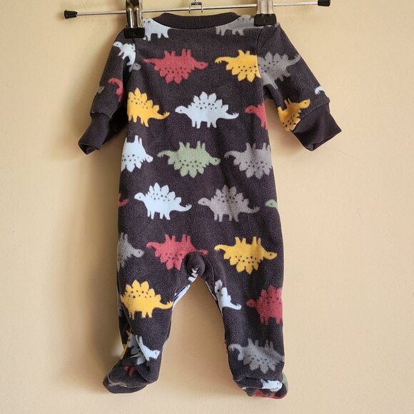 Carters - Preemie Boys Dark Gray Dinosaur Button Up Fleece Sleeper Pajamas - Picture 4 of 6